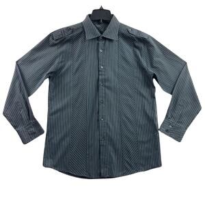 Local Legend Shirt Mens Size XL Black Pin Stripes Button Up Long Sleeve